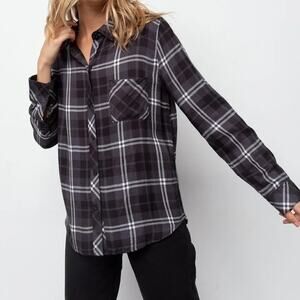Rails NWT Hunter Button Front in Ash Cream Grey Plaid Size XS Long Sleeve Top